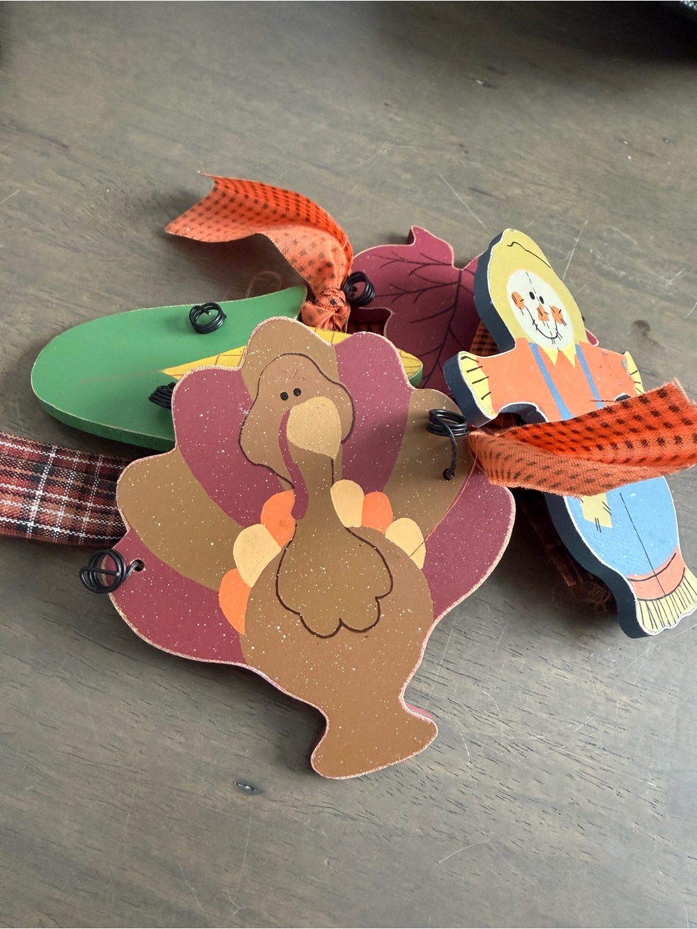 Wooden Fall Themed Decor Candle Ring Scarecrow Turkey Corn Leaf Thanksgiving - Picture 3 of 6
